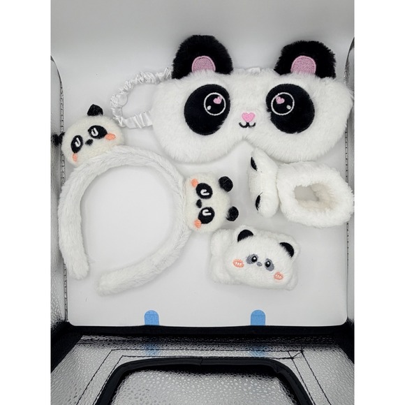 Cute Panda Plush Spa Headband Set w/ Sleep Mask & Wrist Wash Cuffs – 4 Pc - Picture 3 of 3